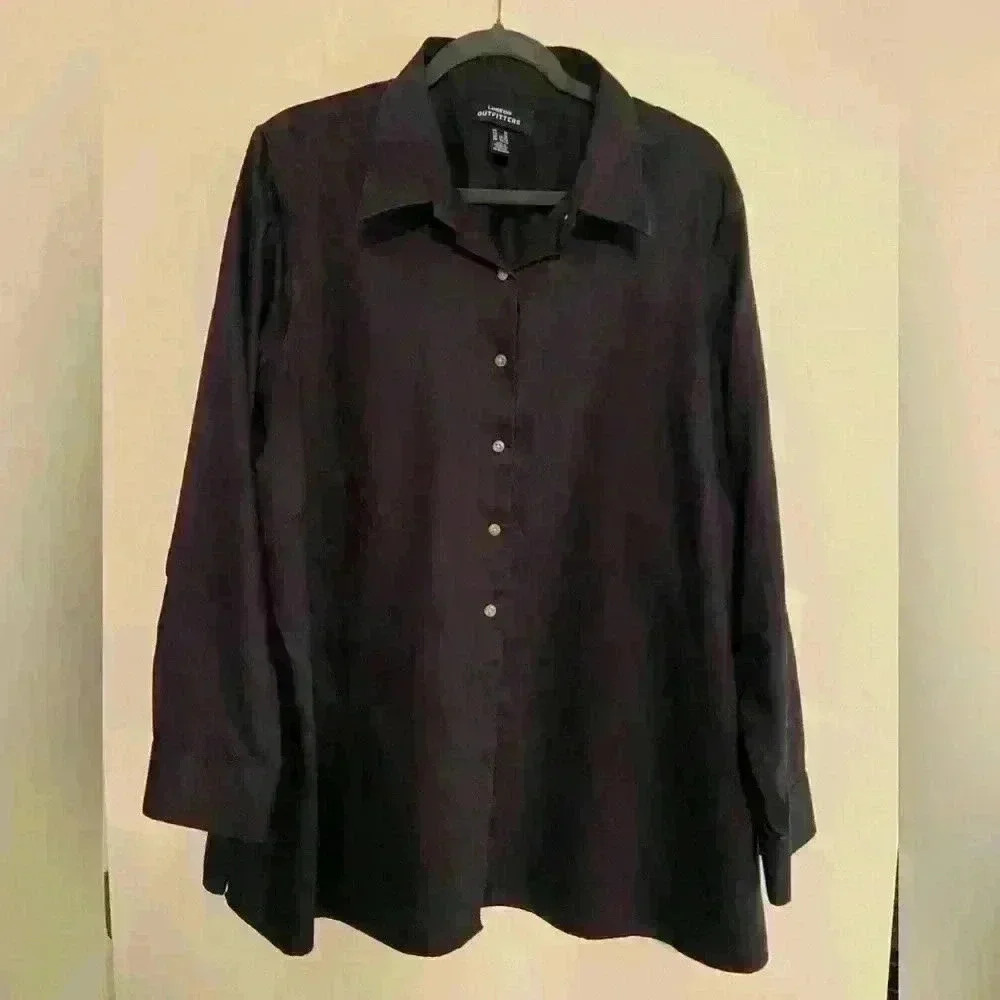 Lands End Navy Cotton Long Sleeve Button Down Blouse 3X